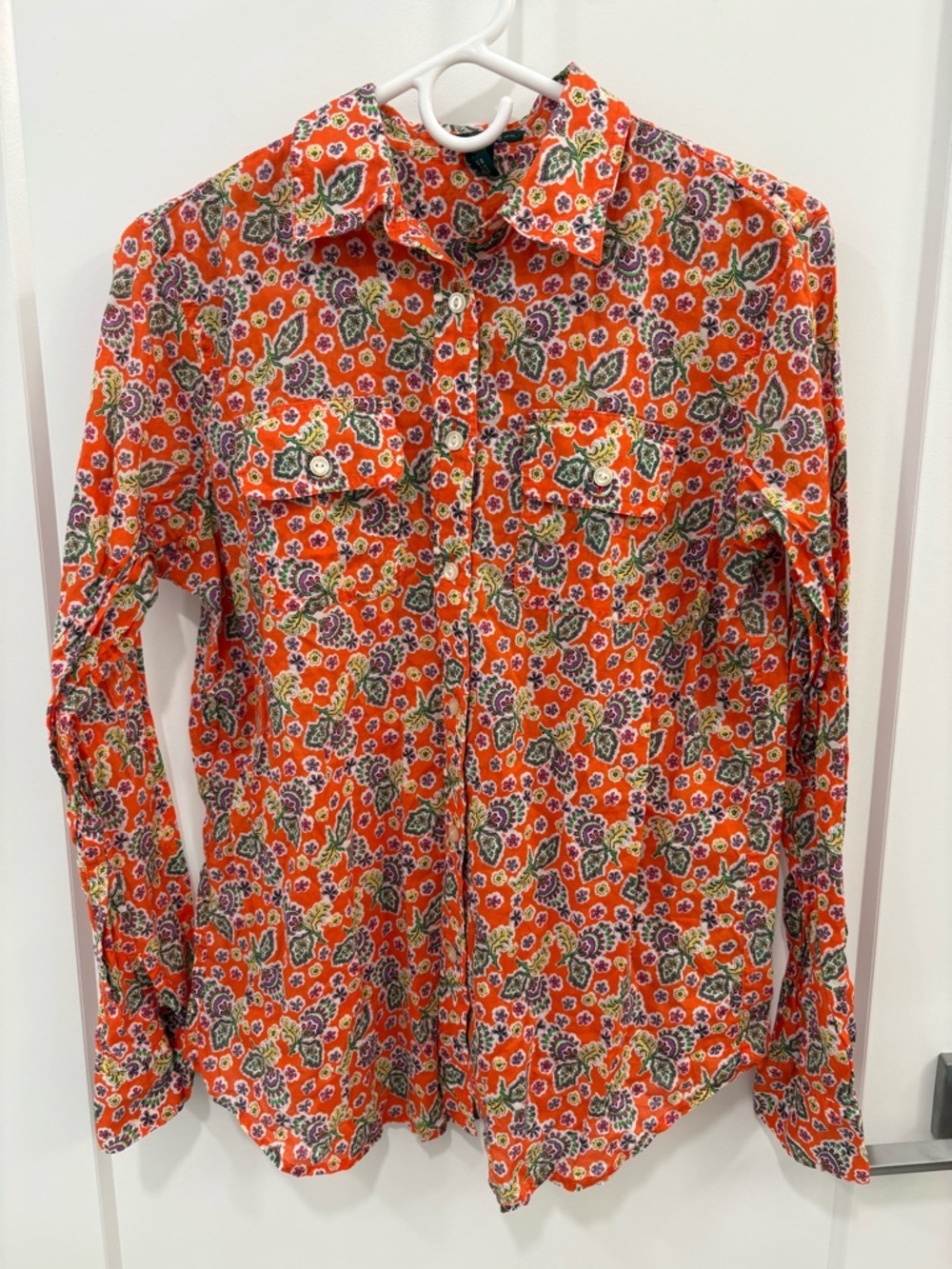 Lauren Ralph Lauren Cotton Orange Paisley Floral Button Down Size Medium
